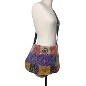 Vintage Patchwork Cotton Crossbody Bag Boho Hippie Festival Peace Swirls